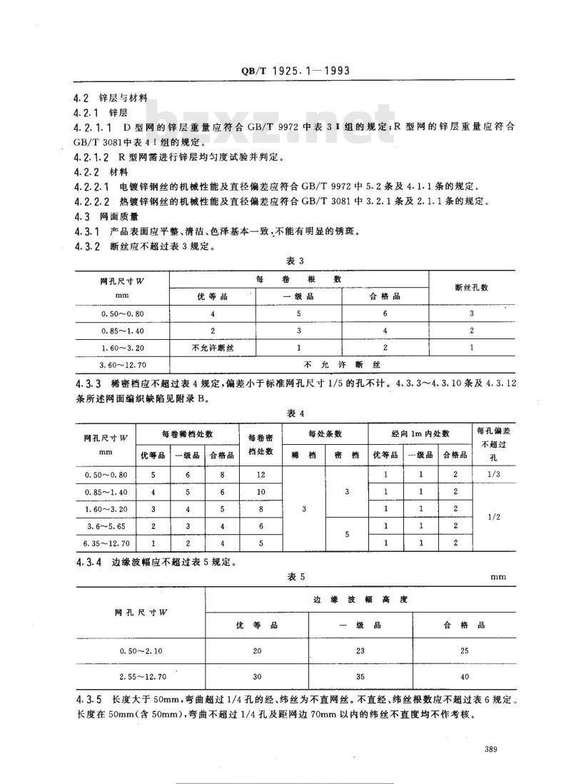 QB/T 1925.1-1993 一般用途镀锌低碳钢丝编织网方孔网