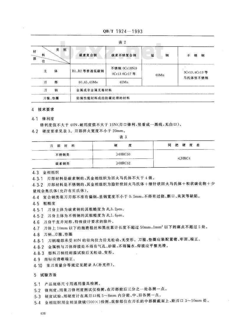 QB/T 1924-1993 菜刀