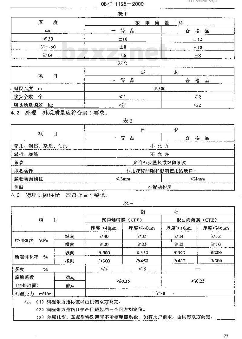 QB/T 1125-2000 未拉伸聚乙烯、聚丙烯薄膜