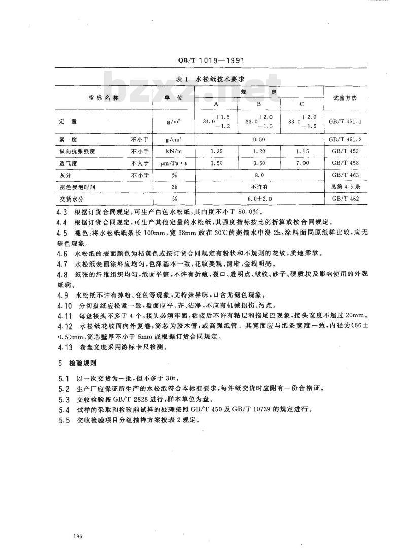 QB/T 1019-1991 水松纸