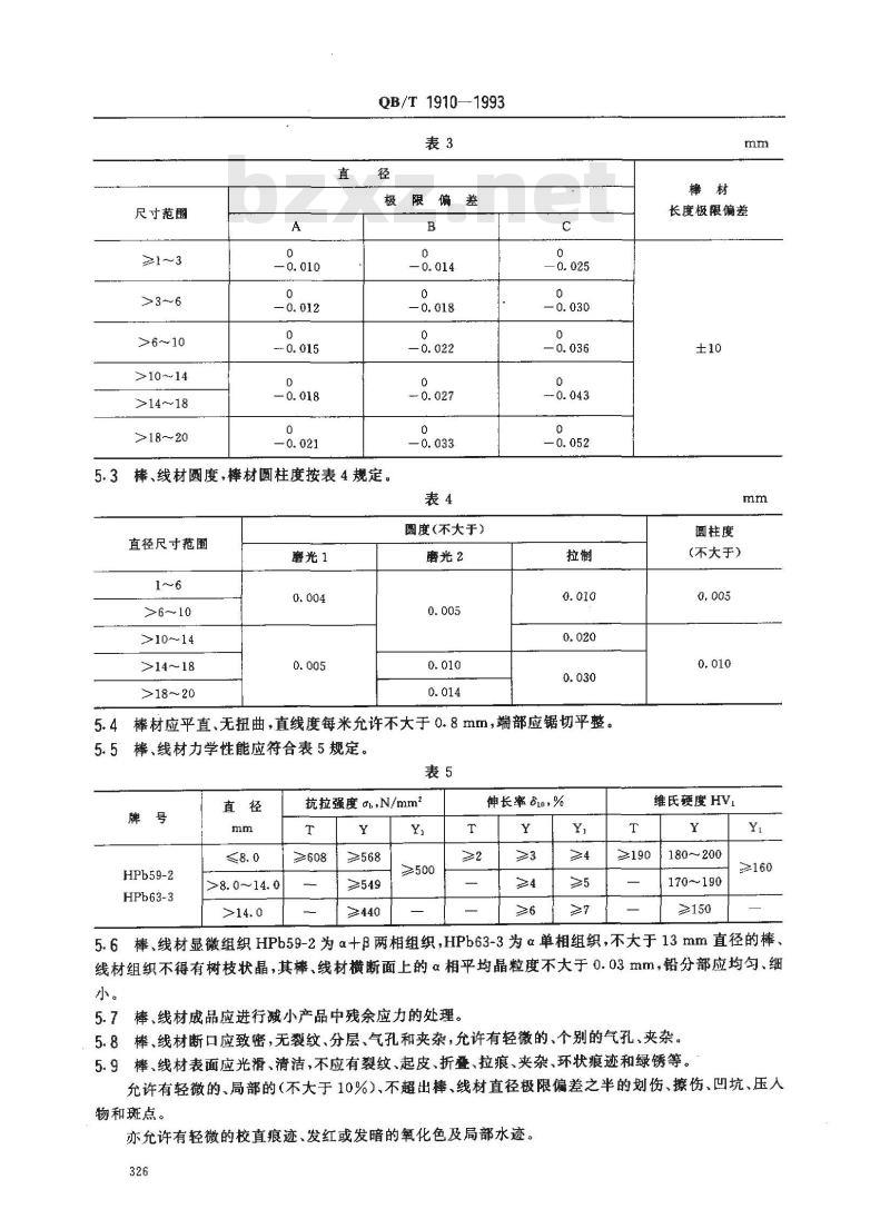 QB/T 1910-1993 表用铅黄铜棒与线