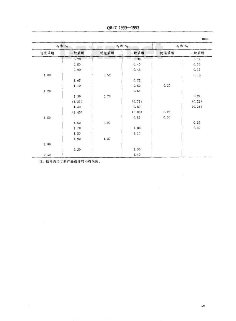QB/T 1900-1993 表针配合尺寸系列