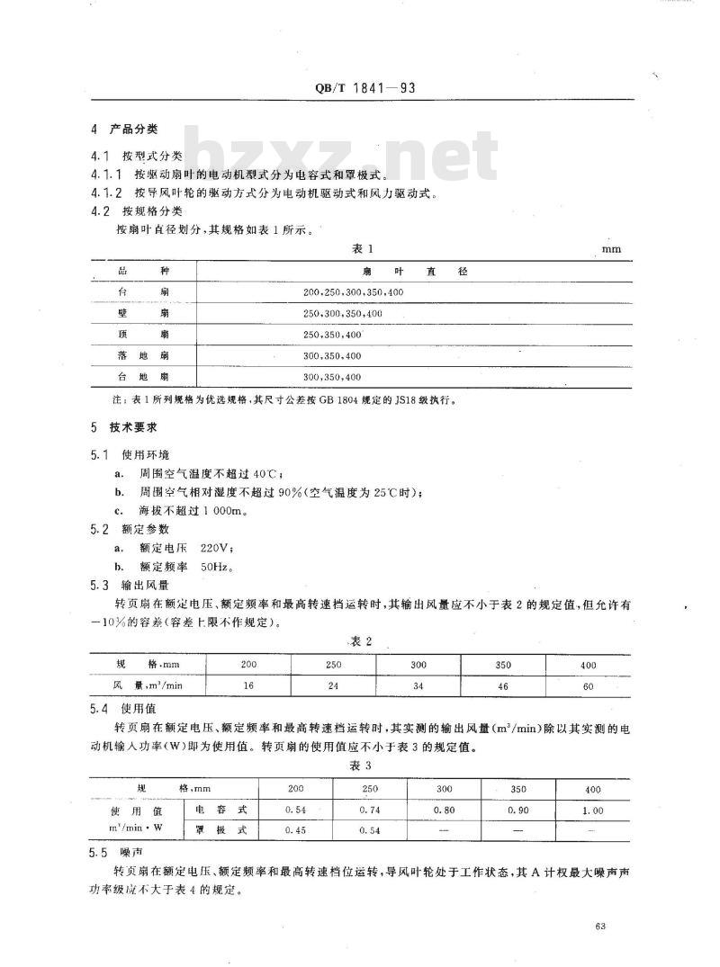 QB/T 1841-1993 交流转页扇和调速器