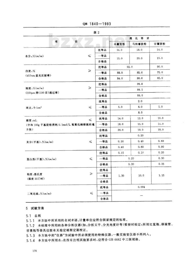 QB/T 1840-1993 工业薯类淀粉