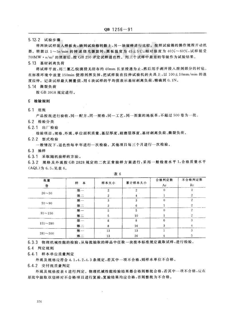 QB/T 1256-1991 聚氯乙烯无纺布基地板革
