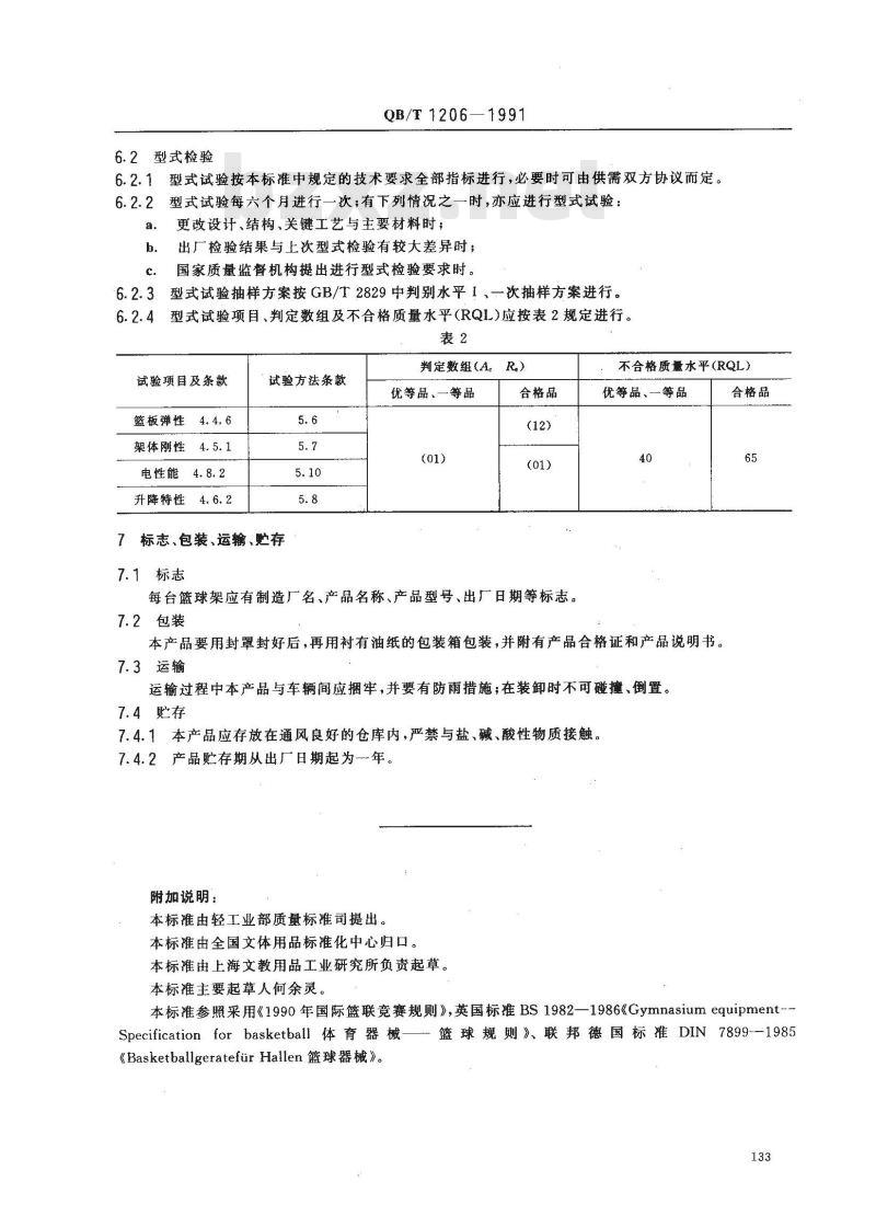 QB/T 1206-1991 篮球架
