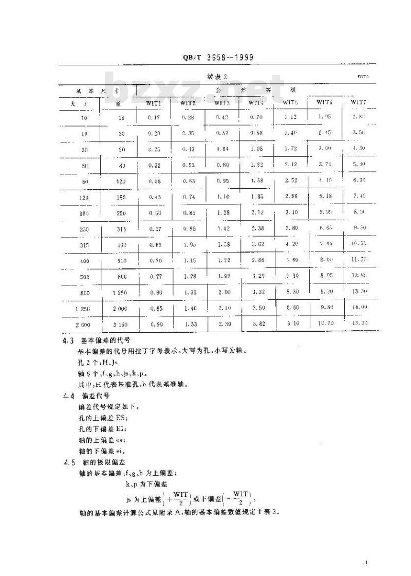 QB/T 3658-1999 木家具 公差与配合