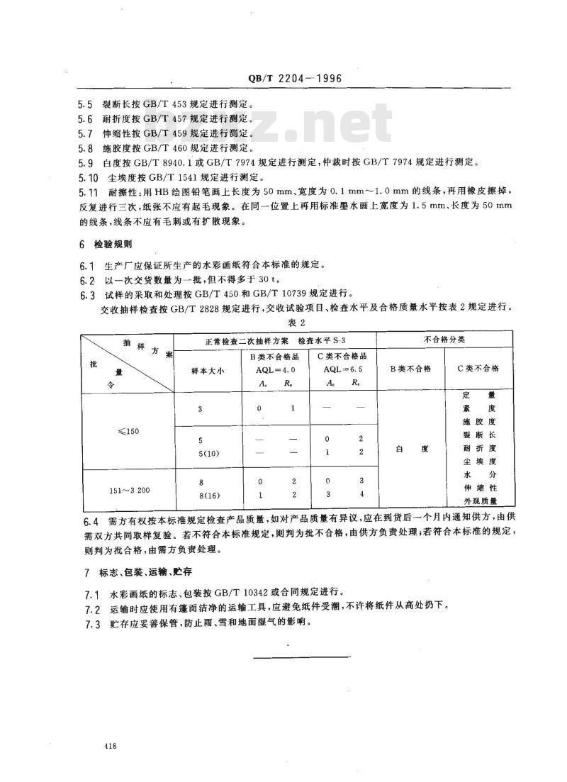 QB/T 2204-1996 水彩画纸