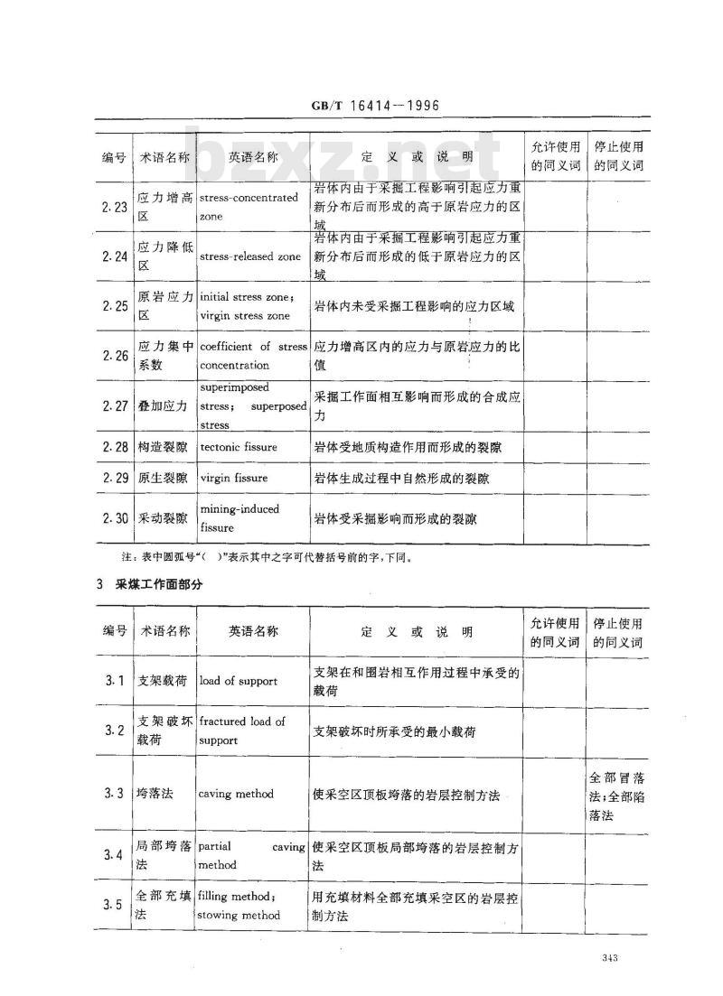 GB/T 16414-1996 煤矿科技术语 岩石力学