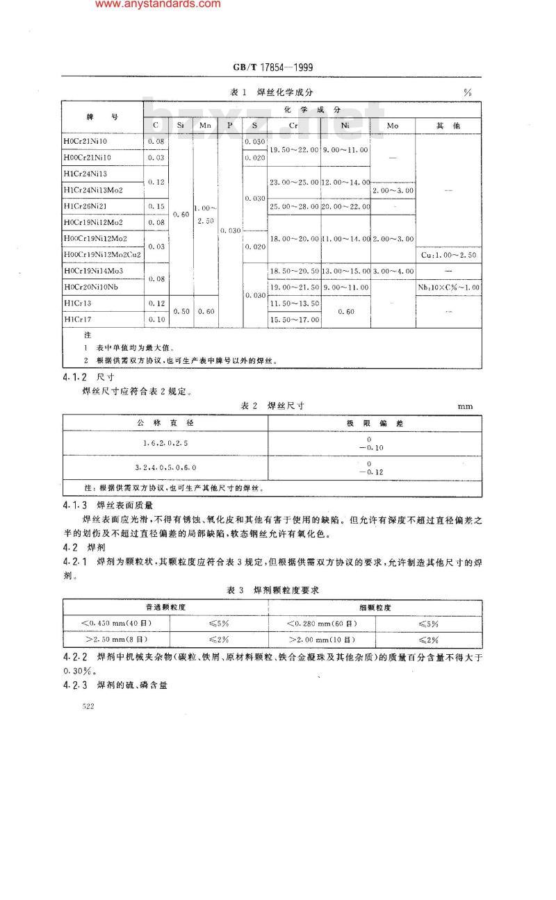 GB/T 17854-1999 埋弧焊用不锈钢焊丝和焊剂
