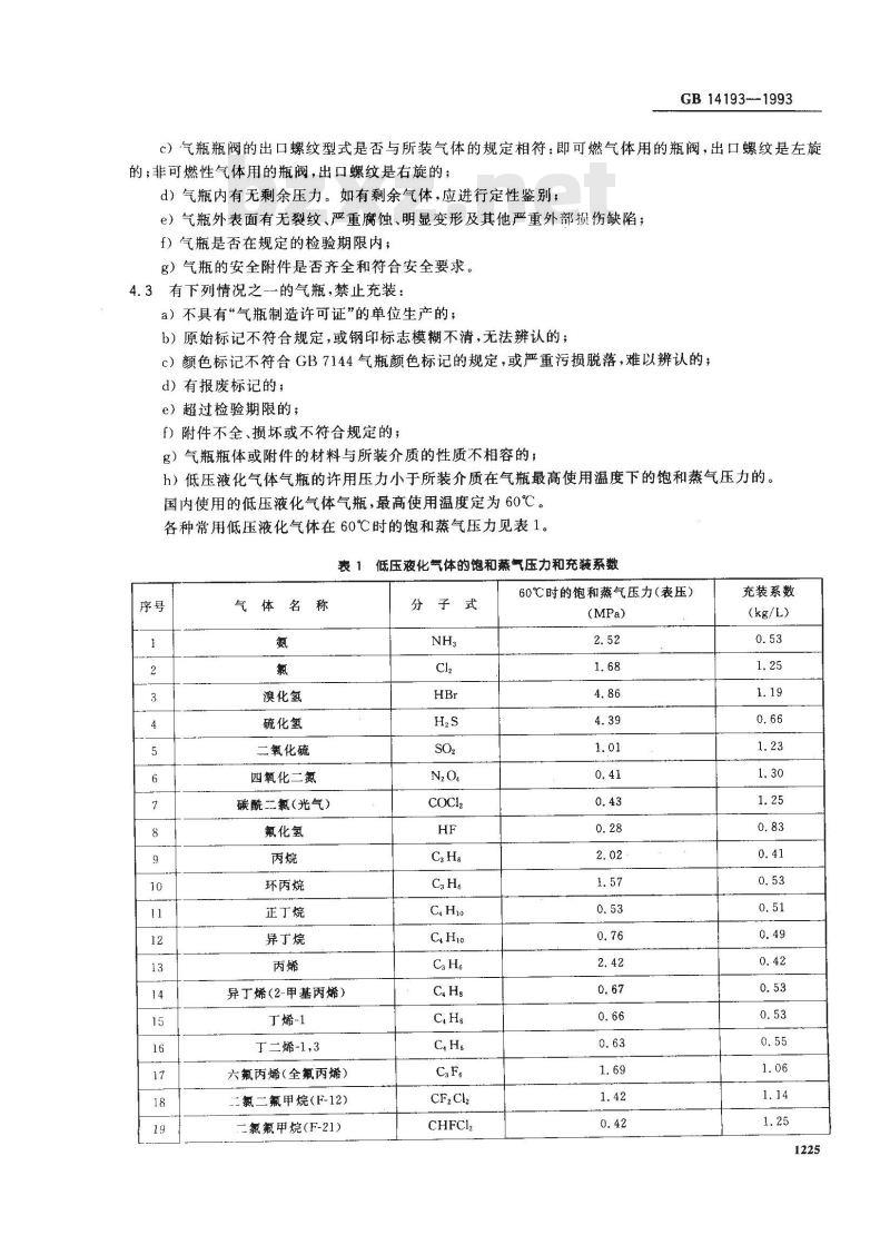 GB 14193-1993 液化气体气瓶充装规定
