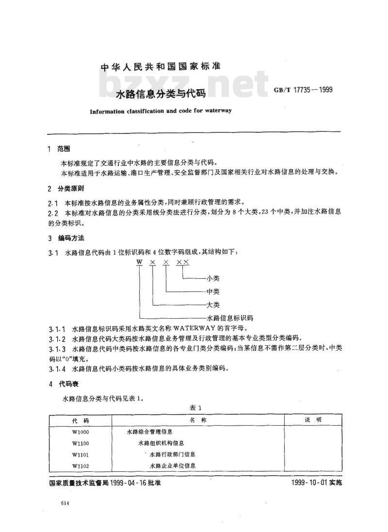 GB/T 17735-1999 水路信息分类与代码