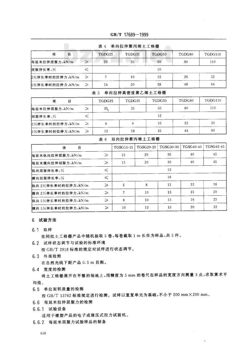GB/T 17689-1999 土工合成材料 塑料土工格栅