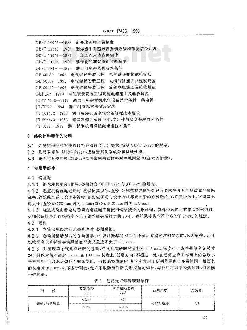 GB/T 17496-1998 港口门座起重机修理技术规范
