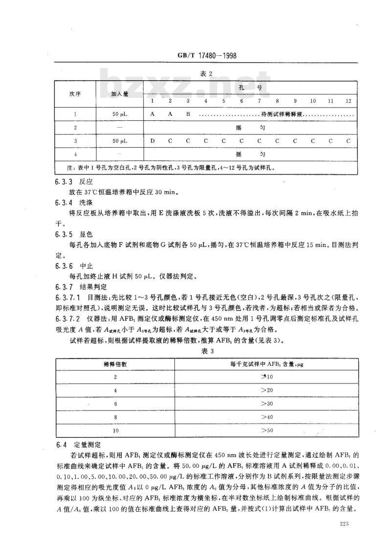 GB/T 17480-1998 饲料中黄曲霉毒素B1的测定 酶联免疫吸附法