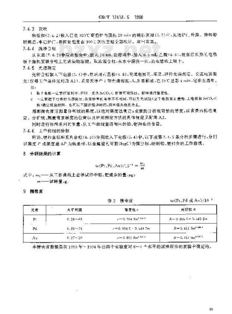 GB/T 17418.6-1998 地球化学样品中贵金属分析方法火试金富集-发射光谱法测定铂量、钯量和金量