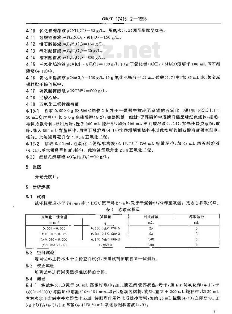 GB/T 17415.2-1998 钽矿石、铌矿石化学分析方法 硅胶富集分离-硫氰酸盐萃取光度法测定铌量