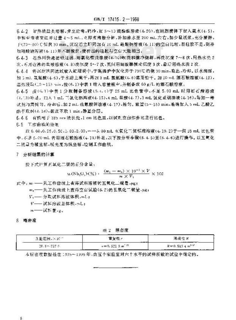 GB/T 17415.2-1998 钽矿石、铌矿石化学分析方法 硅胶富集分离-硫氰酸盐萃取光度法测定铌量