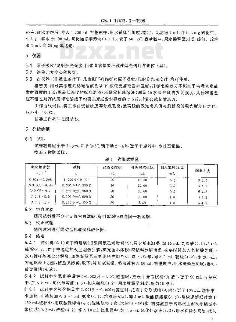 GB/T 17413.3-1998 锂矿石、铷矿石、铯矿石化学分析方法 火焰原子吸收/发射分光光度法测定铯量