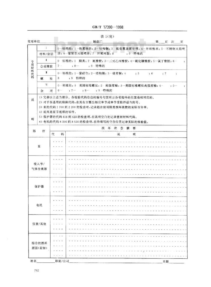 GB/T 17390-1998 潜油电泵拆卸报告的编写