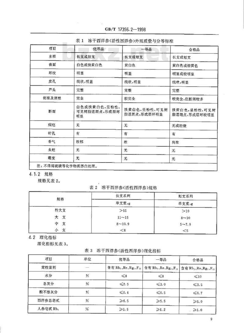 GB/T 17356.2-1998 冻干西洋参(活性西洋参)分等质量标准