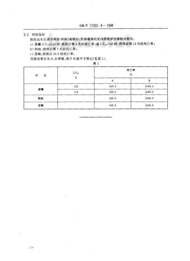 GB/T 17322.8-1998 农药 登记卫生用杀虫剂的室内药效评价 毒饵