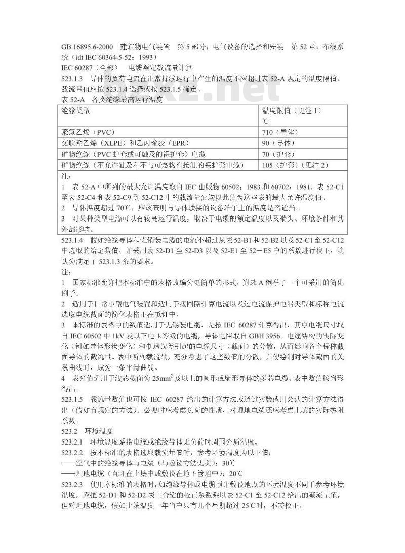 GB/T 16895.15-2002 建筑物电气装置 第5部分：电气设备的选择和安装 第523节：布线系统载流量