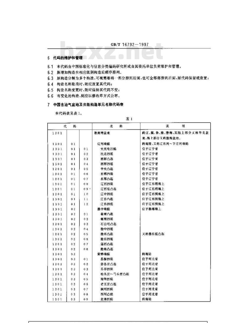 GB/T 16792-1997 中国含油气盆地及次级构造单元名称代码