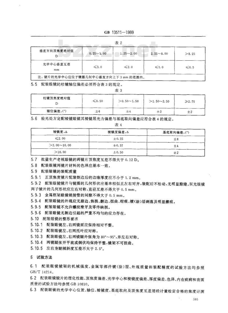 GB 13511-1999 配装眼镜