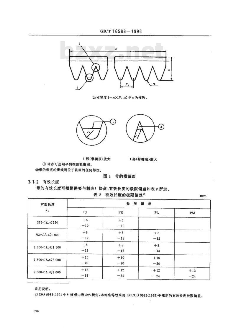 GB/T 16588-1996 工业用多楔带及带轮尺寸(PH、PJ、PK、PL和PM型)