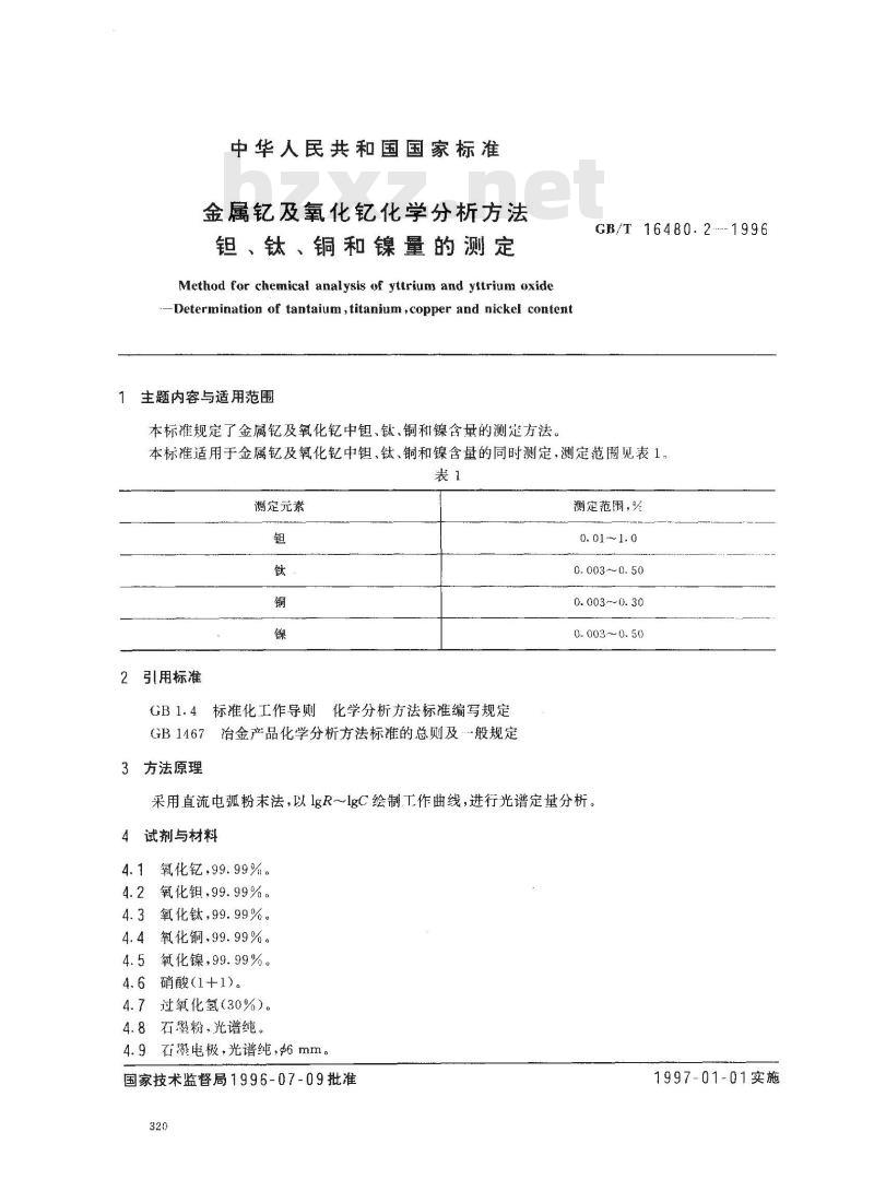 GB/T 16480.2-1996 金属钇及氧化钇化学分析方法 钽、钛、铜和镍量的测定