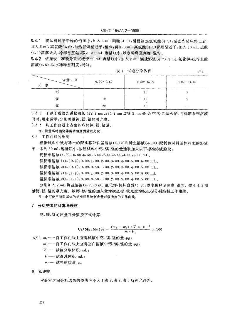 GB/T 16477.2-1996 稀土硅铁合金及镁硅铁合金化学分析方法 钙、镁、锰量的测定