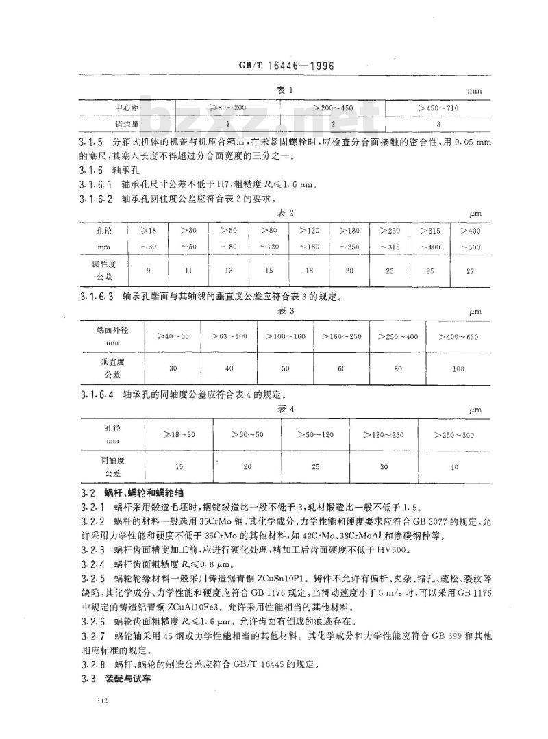 GB/T 16446-1996 平面二次包络环面蜗杆 减速器技术条件