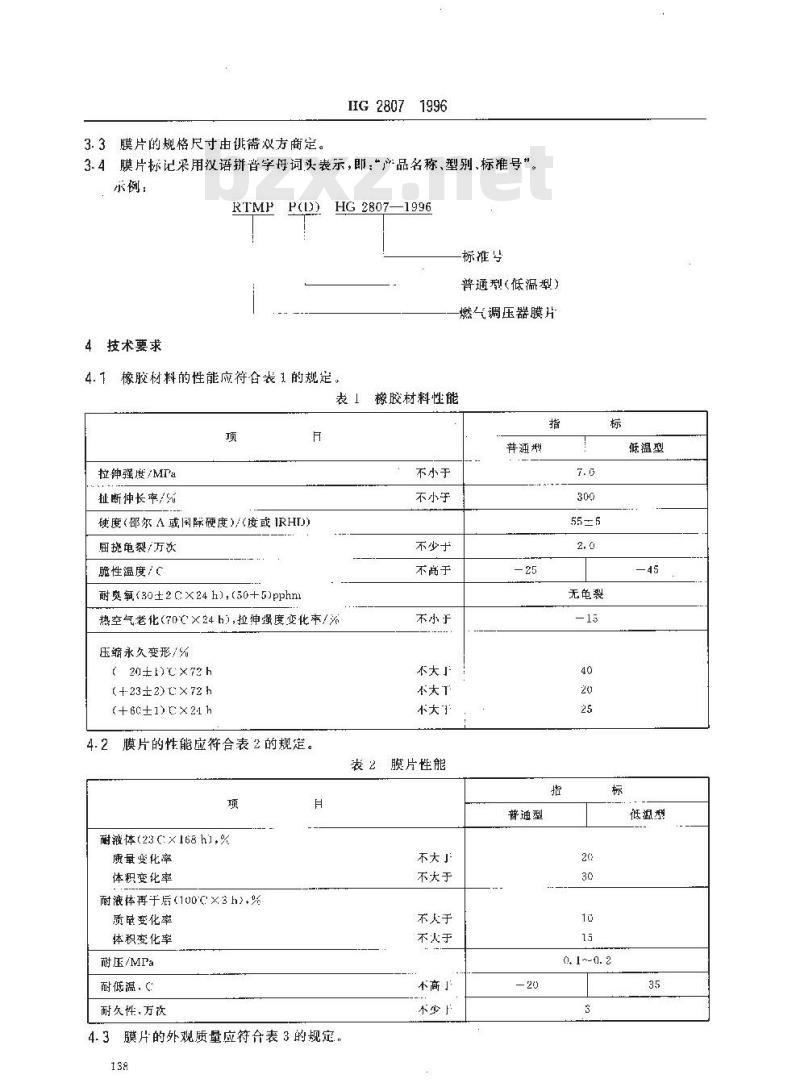HG 2807-1996 城镇燃气调压器用橡胶膜片