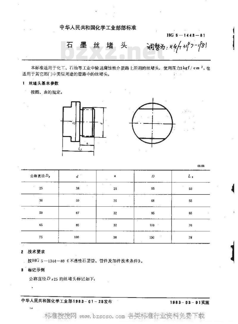 HG/T 3197-1981 石墨管丝堵头