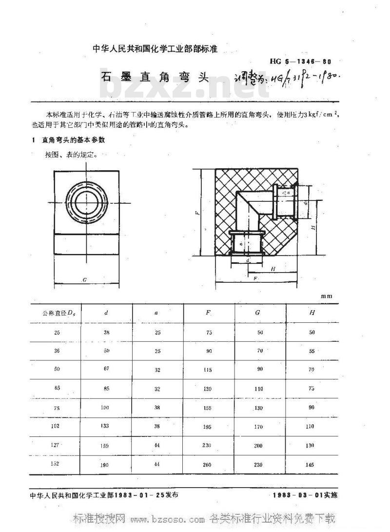 HG/T 3192-1980 石墨直角弯头