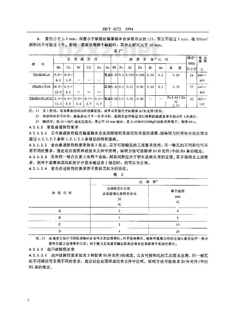 JB/T 4272-1994 汽轮机锡基合金轴瓦技术条件