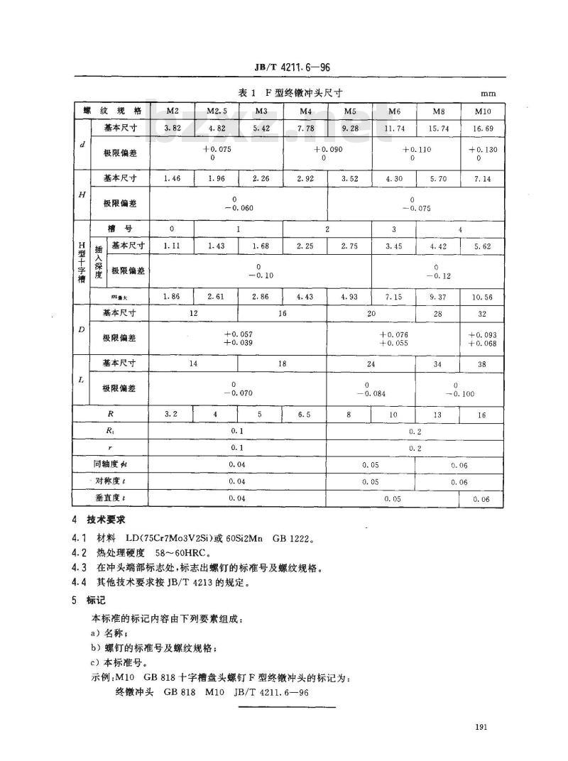 JB/T 4211.6-1996 冷镦螺钉模具 终镦冲头 F型