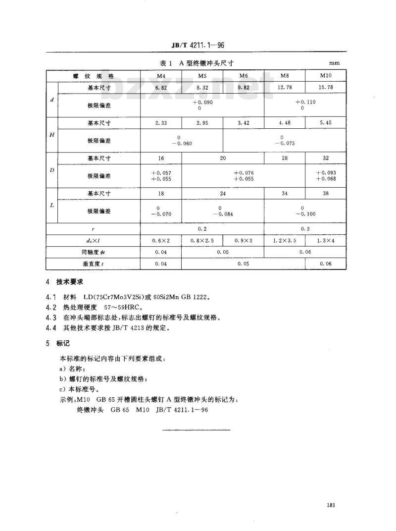 JB/T 4211.1-1996 冷镦螺钉模具 终镦冲头 A型