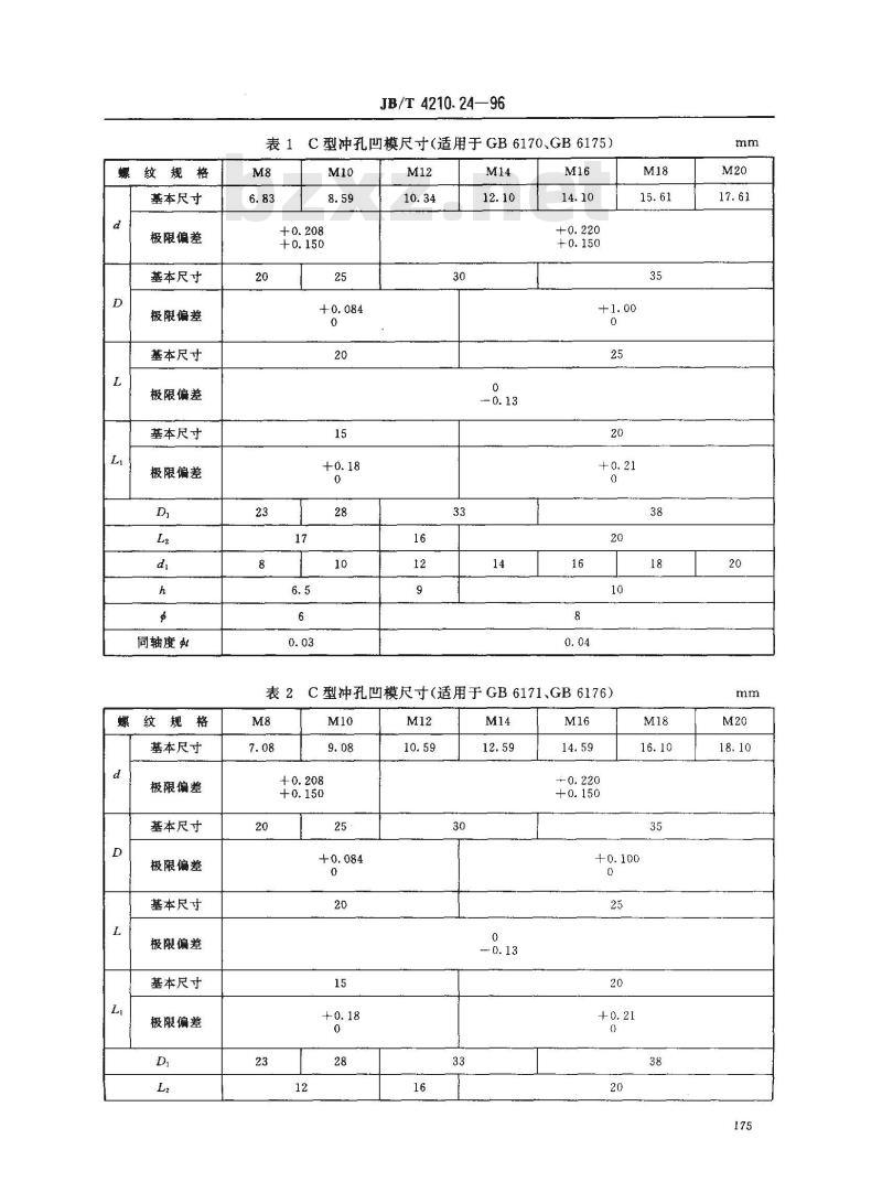 JB/T 4210.24-1996 冷镦六角螺母模具 冲孔凹模 C型