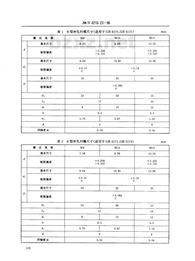 JB/T 4210.23-1996 冷镦六角螺母模具 冲孔凹模 B型