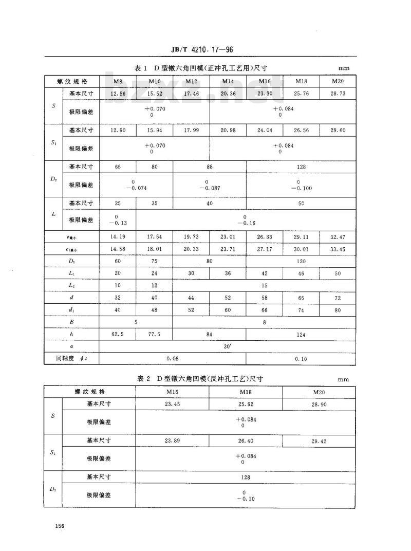 JB/T 4210.17-1996 冷镦六角螺母模具 镦六角凹模 D型