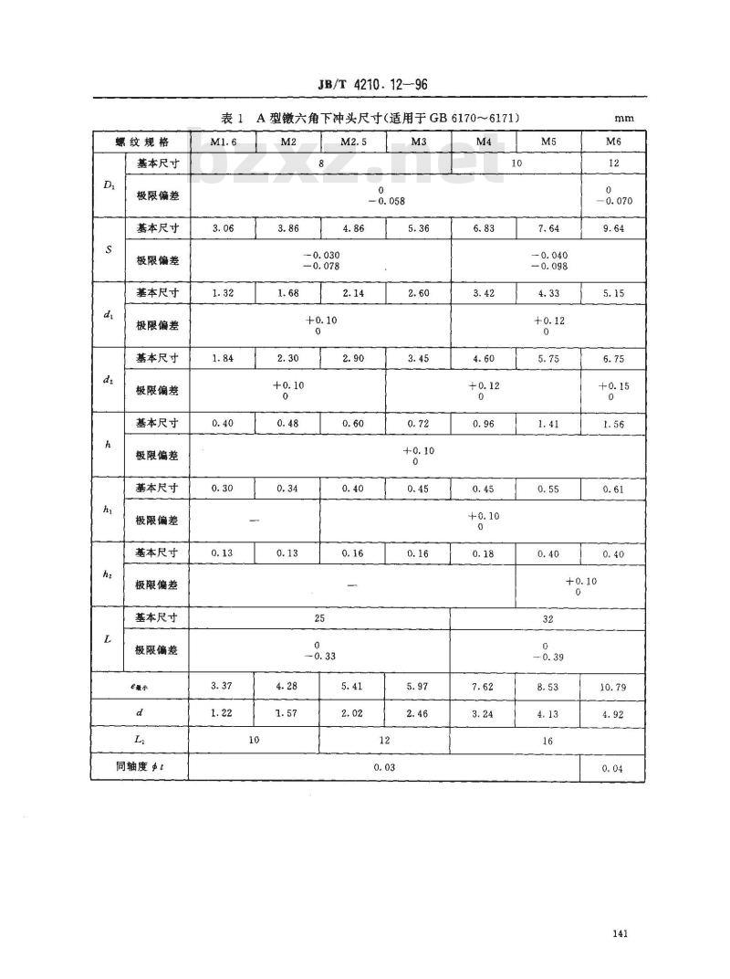 JB/T 4210.12-1996 冷镦六角螺母模具 镦六角下冲头 A型