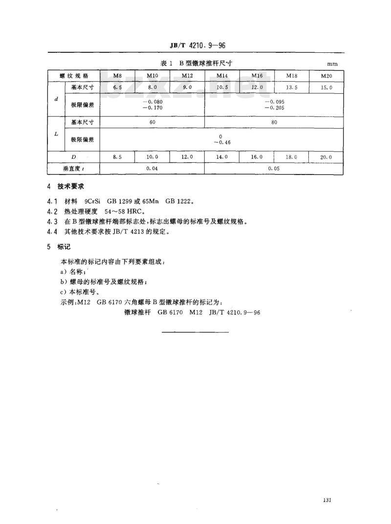 JB/T 4210.9-1996 冷镦六角螺母模具 镦球推杆 B型