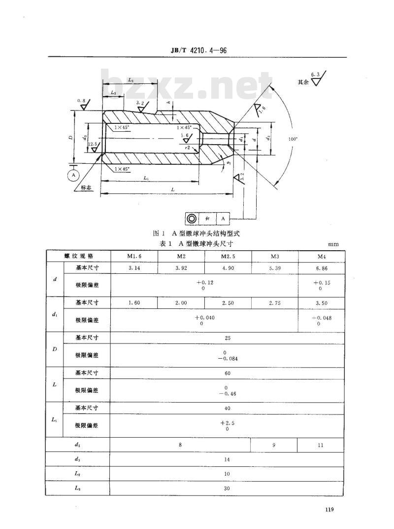 JB/T 4210.4-1996 冷镦六角螺母模具 镦球冲头 A型