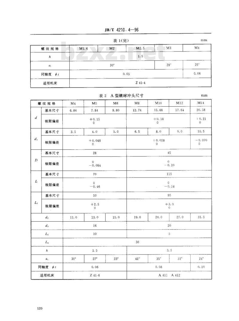 JB/T 4210.4-1996 冷镦六角螺母模具 镦球冲头 A型