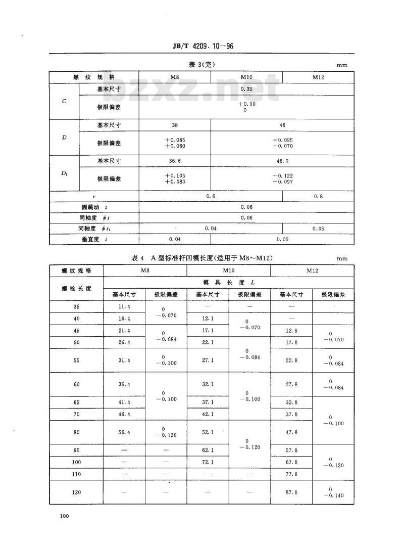 JB/T 4209.10-1996 冷镦六角头螺栓模具 标准杆凹模 A型