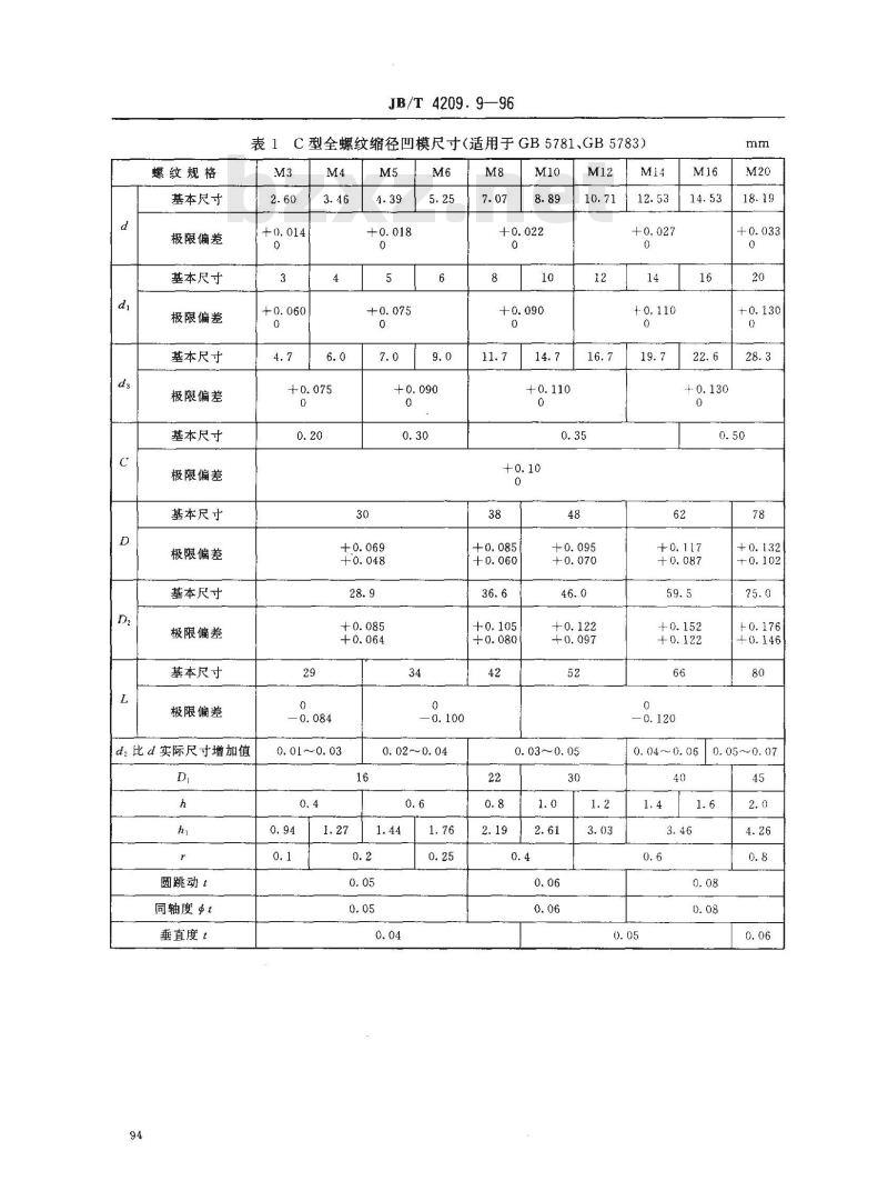JB/T 4209.9-1996 冷镦六角头螺栓模具 全螺纹缩径凹模 C型