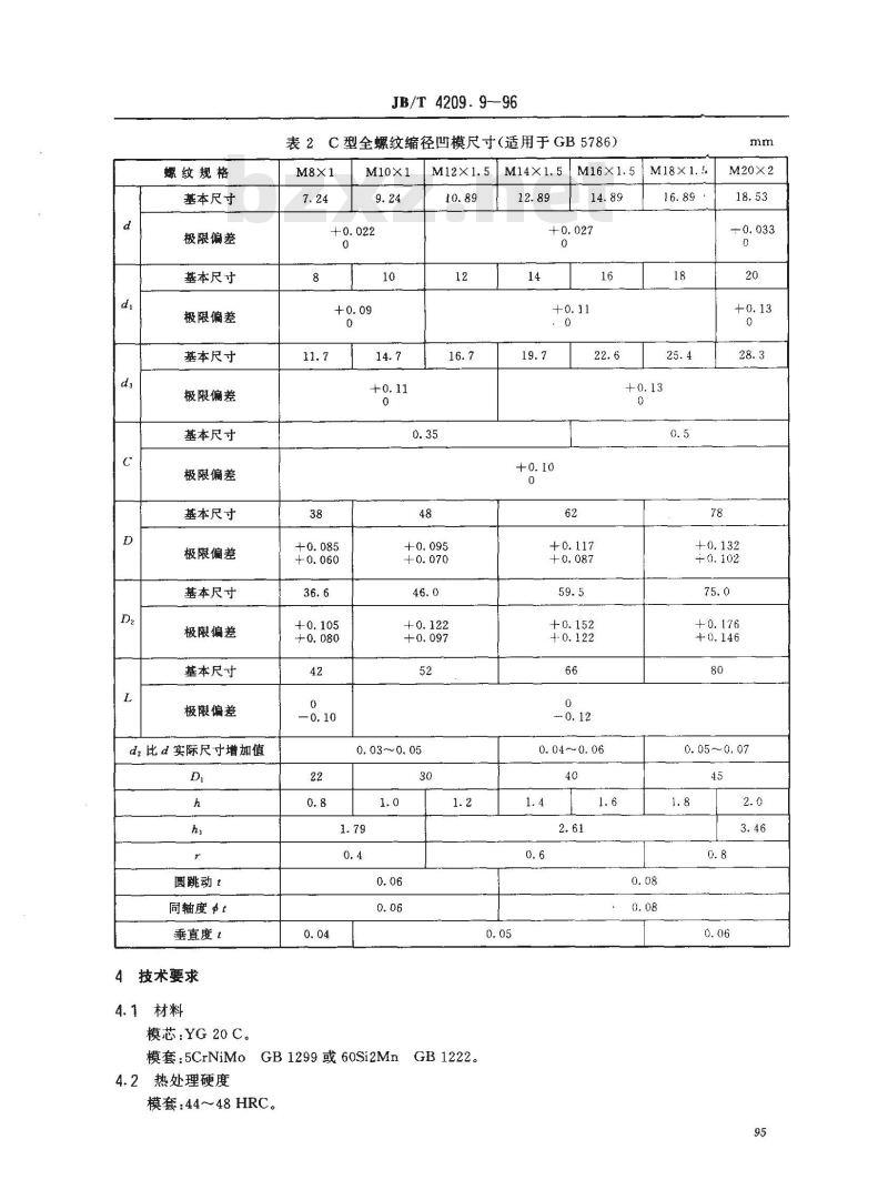 JB/T 4209.9-1996 冷镦六角头螺栓模具 全螺纹缩径凹模 C型