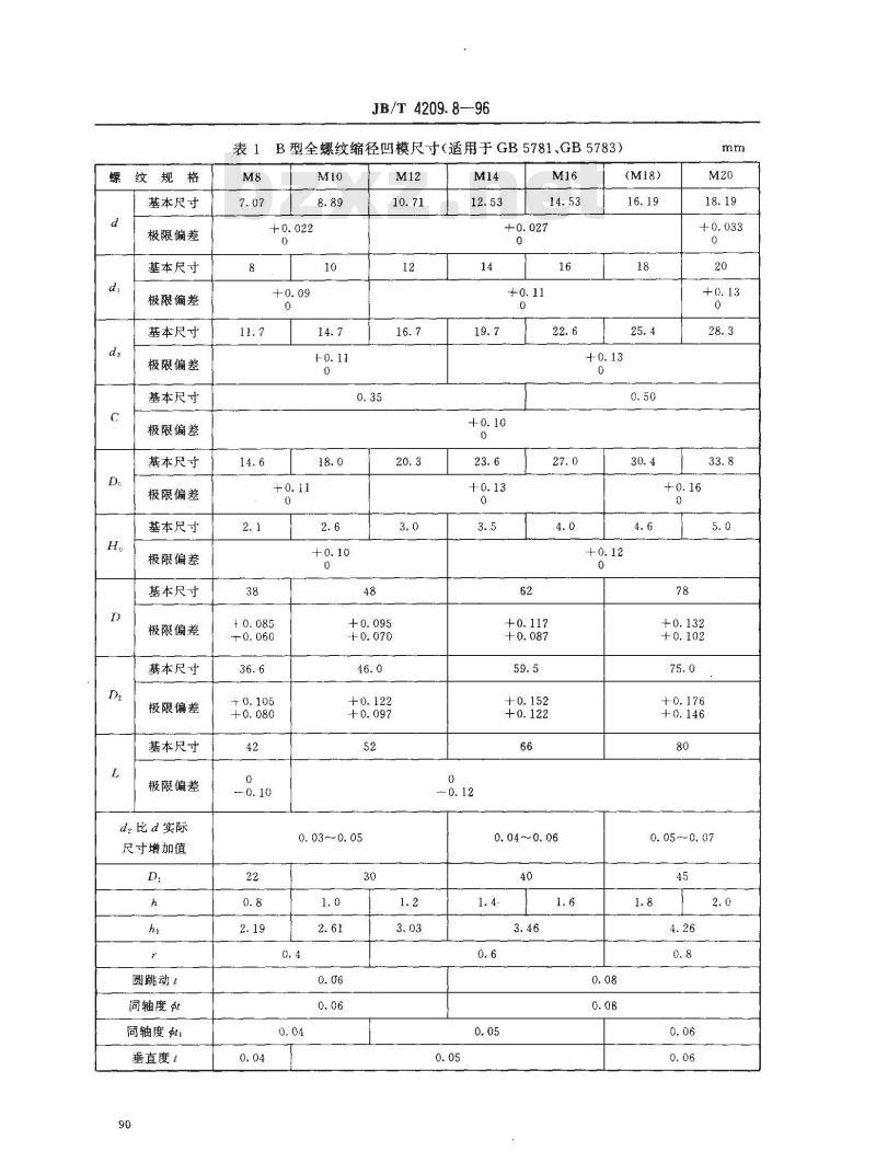 JB/T 4209.8-1996 冷镦六角头螺栓模具 全螺纹缩径凹模 B型